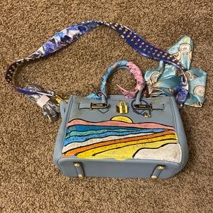 ONE OF A KIND - Anca Barbu hand painted leather satchel bag purse - sunset paint